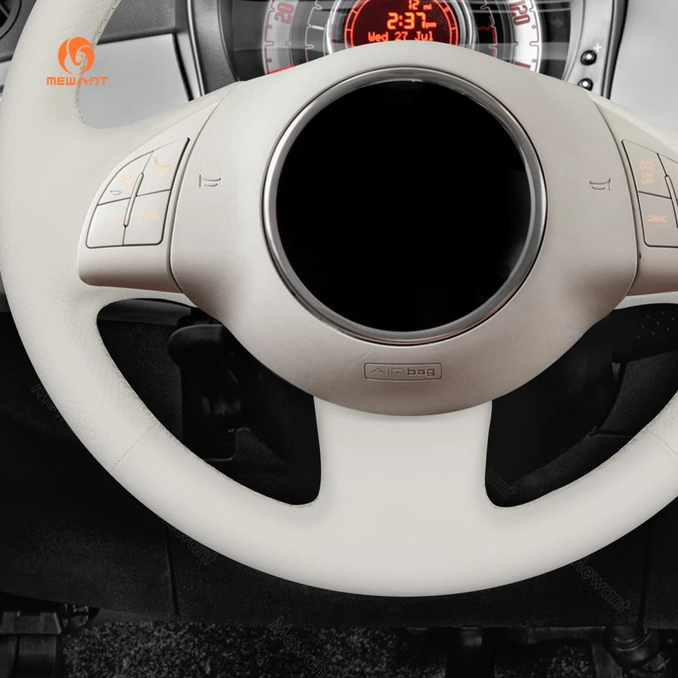 MEWANT White PU Leather Steering Wheel Cover for Fiat 500e 500C 2014-2017 500 - Image 4 of 4