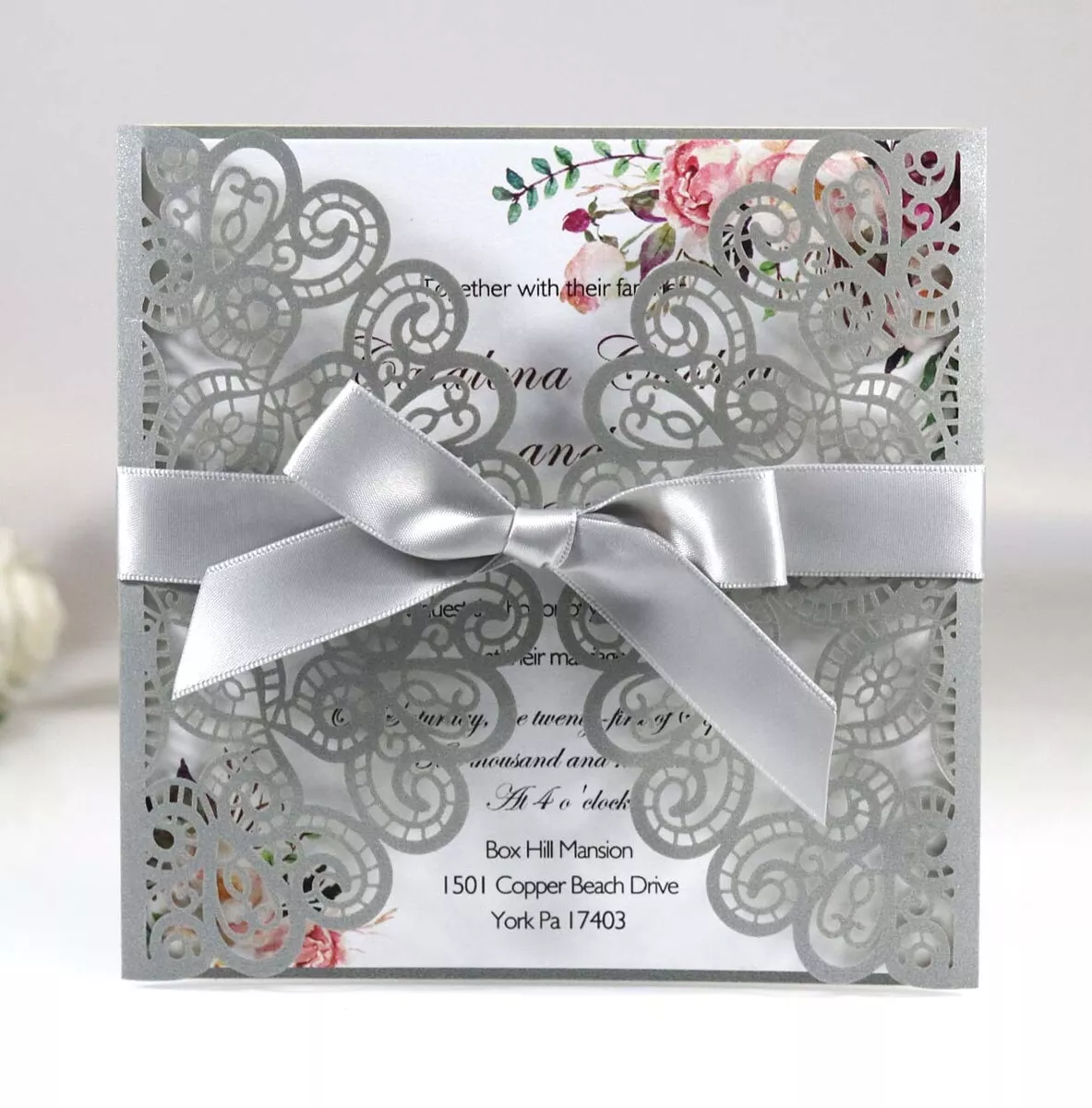 Laser Cut Peacock Lace Wedding Cards Hollow Pearl Wedding