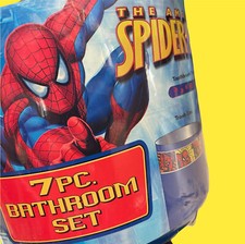 Marvel Spider-Man 7pc Bathroom Trash Can Soap Sponge Toothbrush Case NEW 2007