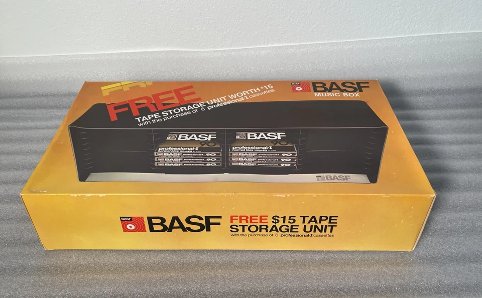 NOS BASF MUSIC BOX: 6 PROFESSIONAL I 90 MIN TYPE 1 CASSETTE TAPES + STORAGE UNIT - Image 3 of 4