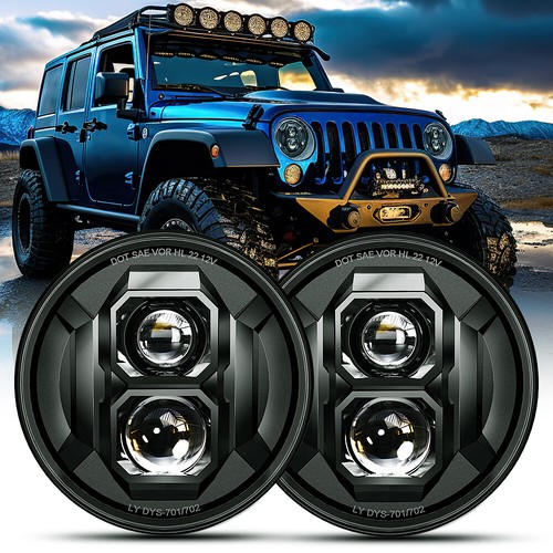 For Jeep Wrangler JK LJ TJ Pair 7" Round Led Headlights Hi-Lo Sealed Beam Newest - 第 1/12 張圖片