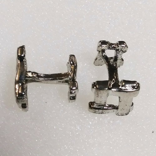 Mens Cufflink Set Simple Open Rectangle Weave Pewter Silver Tone Costume Jewelry - Picture 9 of 12