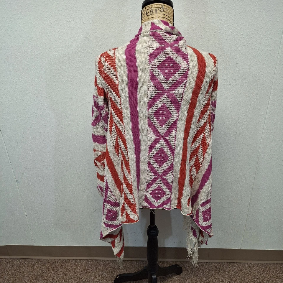 Cárdigan American Rag Cie Estampado Azteca Flecos Borlas Rosa Naranja Mujer Talla XS Foto 3 de 4