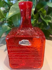 Gorgeous Tangerine Blenko Decantor. Missing Stopper. W/Sticker 1960s 3” Sq...6”T