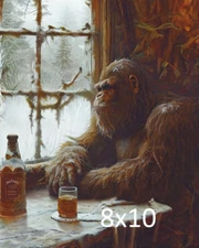 Vintage Sasquatch Bigfoot Art Print Camp Whiskey Bar Artwork Wall Decor