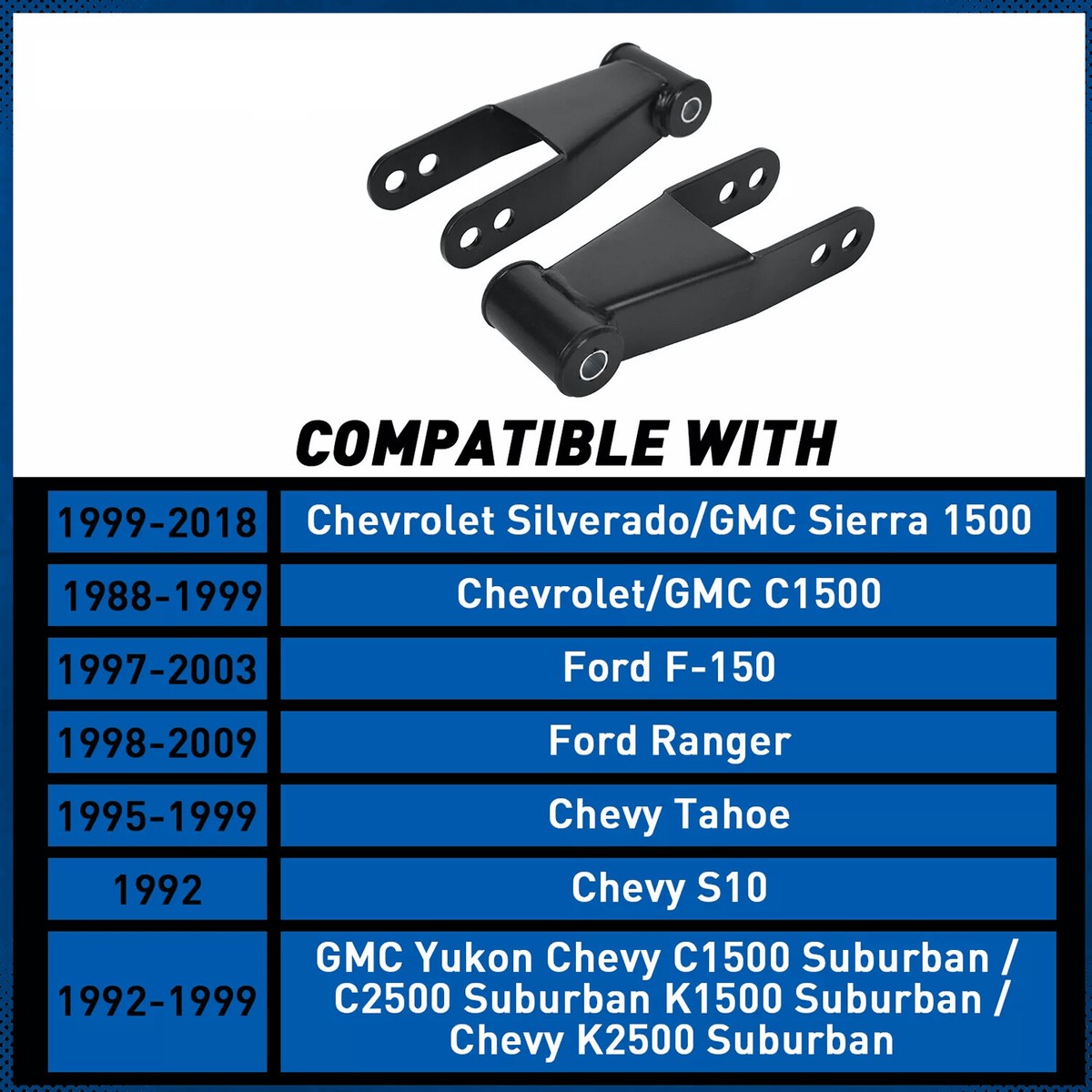 Replaces 710515 Suspension 1-1.5" Rear Drop Lowering Shackle Kit Compatible With Chevy Silverado 1500 2wd 4wd Truck 1988-2018, GMC Sierra 1500 2wd 4wd Truck 1988-2018 In | Whizz - Foto 2