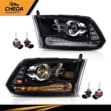 2x Fit For 2013-18 Dodge Ram 1500 2500 3500 Headlights Black Projector w/LED DRL