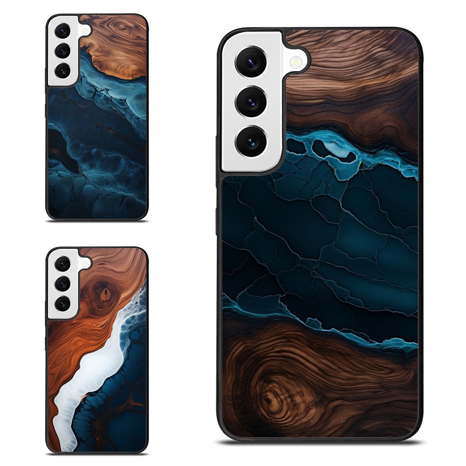 Shockproof Cover blue hue resin wood For Samsung Galaxy Z Fold Flip 3 4 5 6