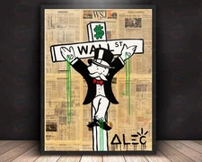 Alec Monopoly Wall St Crucifix Art Print,  Mounted Canvas, Framed, Acrylic