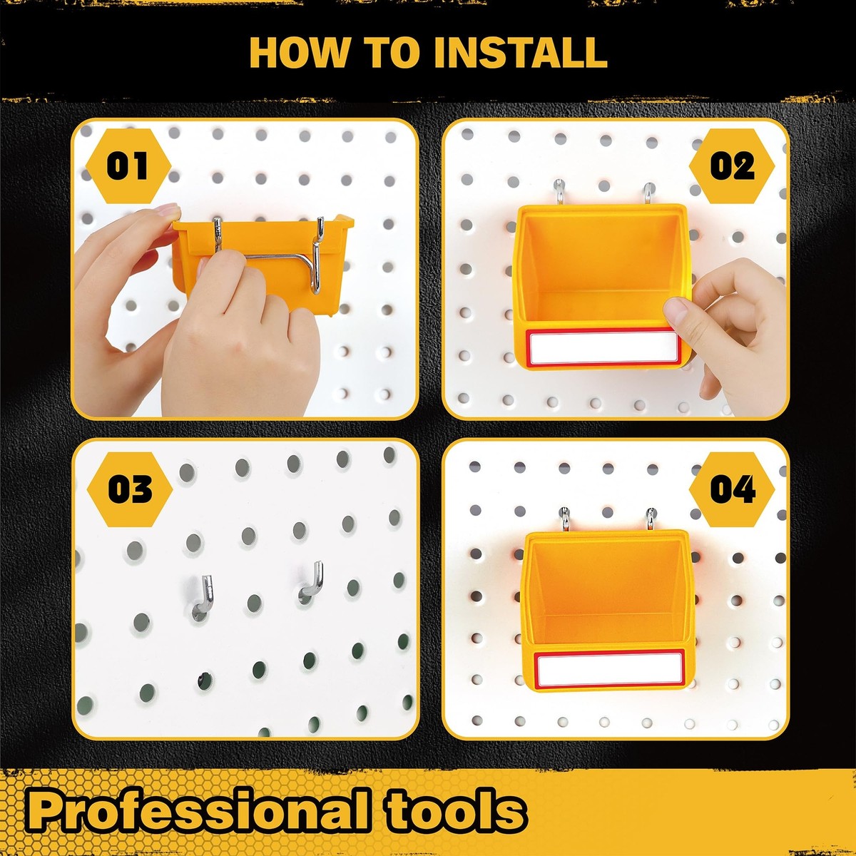 12 Pcs Pegboard Bins, Cups & Hooks Set - Tool Organizer Accessories For Garage, Workshop & Workbench Storage
