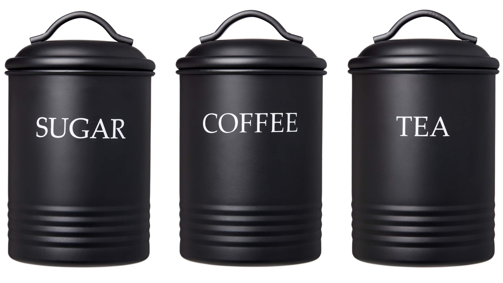 Kitchen Canister Set Of 3 Sugar Coffee Tea With Lids Food Storage Black