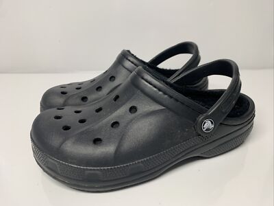 Crocs Ralen 16244 Faux Fur Lined Slip On Black Clogs Women's