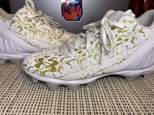 Under Armor White/Gold Cleats size 