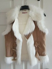 Women's Hooch Faux Sheepskin Gilet Beige Color Size 12 Bnwot