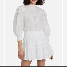 LoveShackFancy Viola White Mini Puffy Sleeve Dress Size L Women