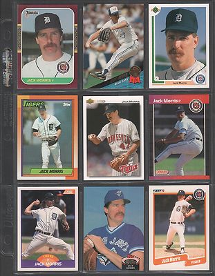 JACK MORRIS ~ Lot of (9) Different Baseball Cards w/ Display Sheet