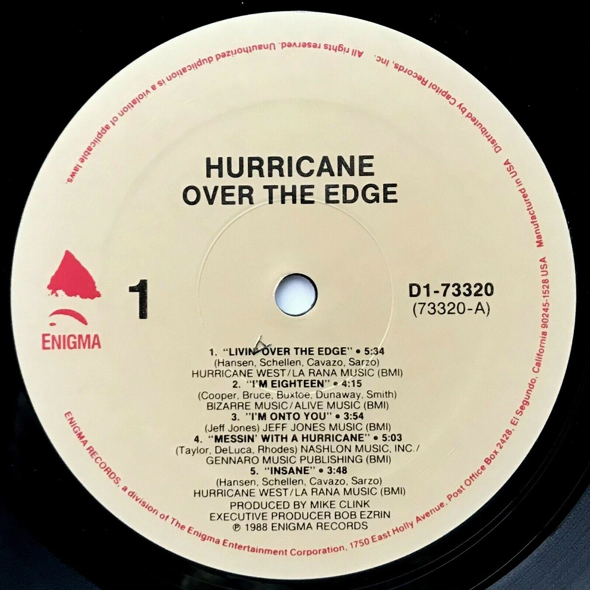 欧州盤！HURRICANE/ OVER THE EDGE/ 1988年 Hurricane, ハリケーン – Over The Edge = オーバー・ジ・エッジ