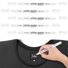 Fabric Markers for Clothes Permanent Dual Fabric Paint Kit No Bleed,6 Pack,white