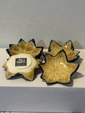 Lot Of 6 JAPAN POTTERY LEAF DESIGN SHALLOW BOWL OPEN SALT CELLAR