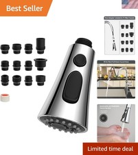 Durable Chrome Pull Down Faucet Head with 3 Modes  12 Adapters - NSF Certified