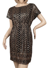 H&M Etuikleid schwarz/gold Pailletten geometr...