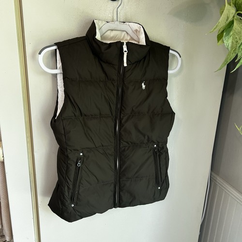 Ralph Lauren Girls Reversible Down Puffer Vest Size Large 12/14 Brown White - Picture 8 of 17