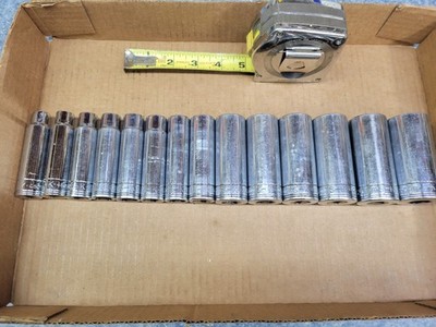 S-K Tools USA 1/2'' Drive 14-Piece Deep 12-Point Socket Set / Lot  10 -30 MM