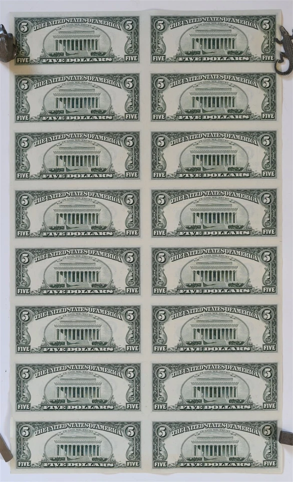 Uncut Sheet of 16 Series 1995 $5 F Federal Reserve Notes Atlanta, GA BEP 05493 - Image 2 of 4