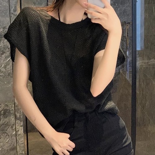 Summer Hollow Out Short Sleeve Loose Fit TShirts for Women Casual Style - Zdjęcie 12 z 19