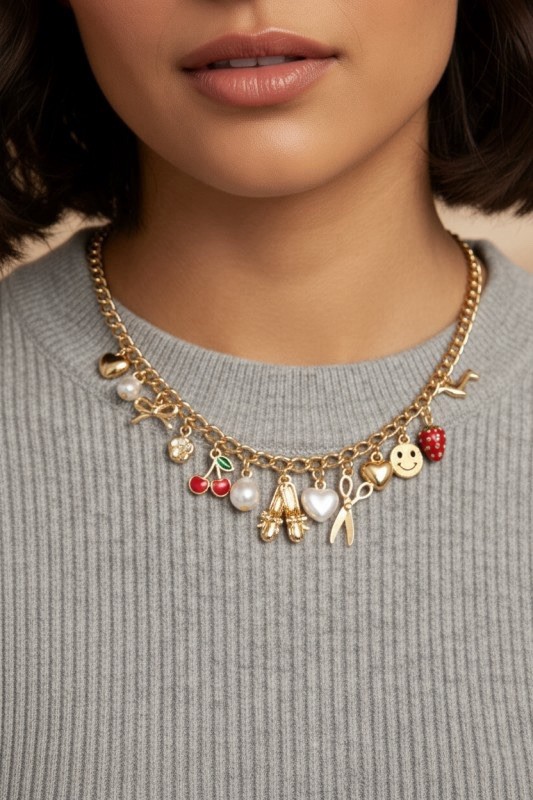 Whimsical Motifs Gold Charm Necklace