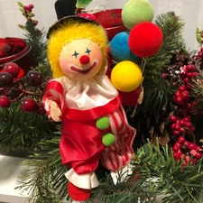 vtg Russ Berrie & Co Clown Christmas Ornament w/Balloons 7" Hanging