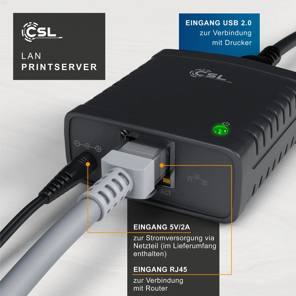 CSL LAN Printserver Druckerserver 10/100Mbit LRP Print Server USB zu RJ45 - Bild 3 von 4