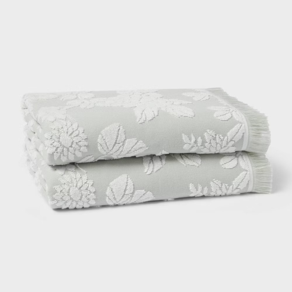 2pc Traditional Garden Floral Bath Towel Green - Threshold
