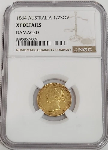1864 XF Details Australia 1/2 Sovereign Gold NGC