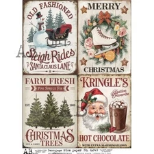 Christmas Signs Quad | A4 Rice Paper | Paper for Decoupage | AB Studios