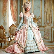 Medieval Victorian Ball Gown evening dresses V-Neck Lace Ruffle Long Sleeve