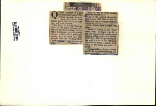 1990 Pressefoto Jorge Borja von Quito, Ecuador, Family Unity International, Inc. - Bild 2 von 2