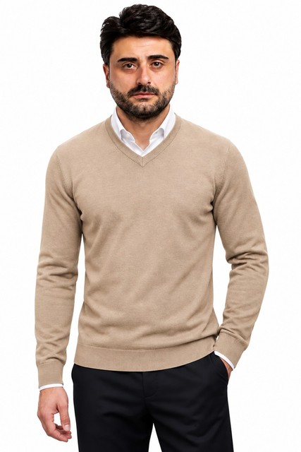Maglione Scollo V Uomo Maglioncino Invernale Slim Maglia Casual Elegante VEQUE