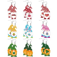 9 Pairs St. Patrick's Day Holiday Earrings for Women Easter Gnome/truck/flora...