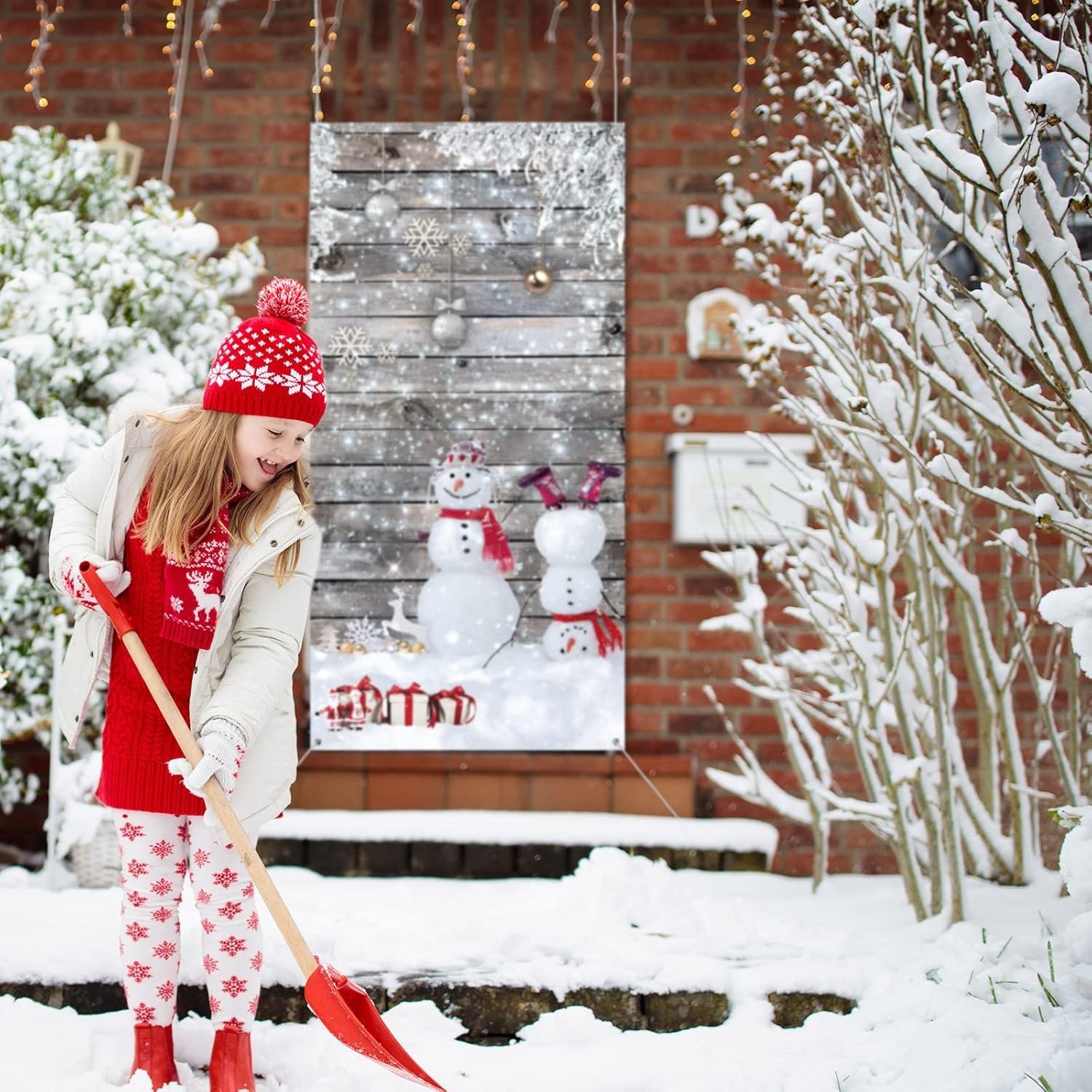 Winter Snowman Door Décor Cover – 71 x 35 Inches, Perfect for Indoor/Outdoor Use