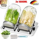 Sprossenglas Keimglas Anzucht Set 1000ml Samen mit Gitterdeckel Ständer & Schale