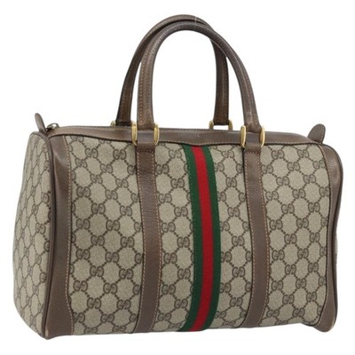 GUCCI GG Supreme Web Sherry Line Boston Bag PVC Beige 02 98 8 0468