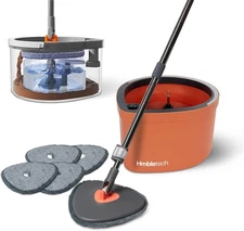 Dual Chamber Spin Mop and Bucket System, Separate Dirty Orange 