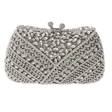 Silver Tone Alloy Metal Rhinestone Crystal Clutch Evening Bag HB6294-SCL