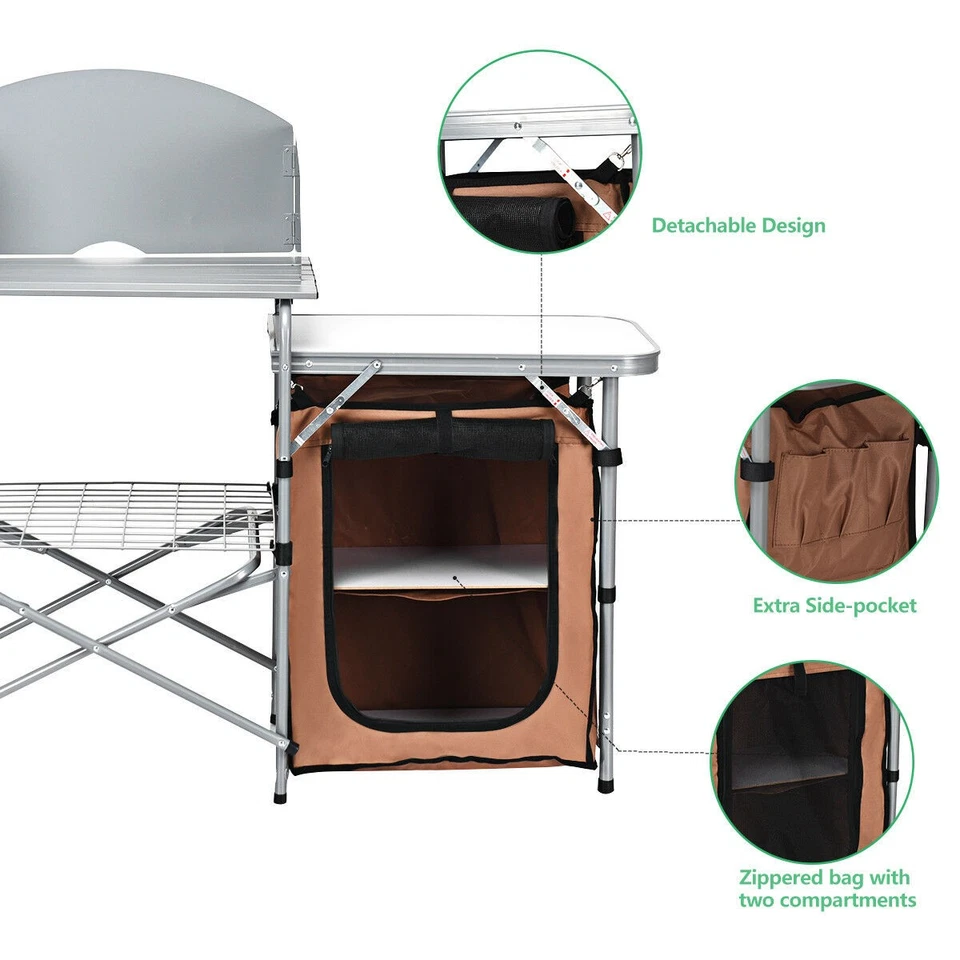 Mesa de Camping Plegable Exterior Barbacoa Portátil Soporte para Parrilla con Bolsa para Parabrisas Foto 3 de 4