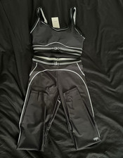 Alo Yoga Women's Black & White 2-Piece Yoga Set Bra & Leggings Size S Stretch
