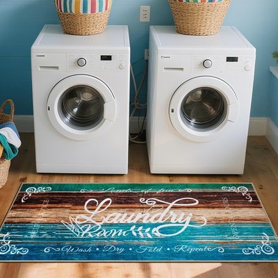 Laundry Room Rug 20''x47''   Stylish Non-Slip Runner Mat with TPE Backing, Dura...