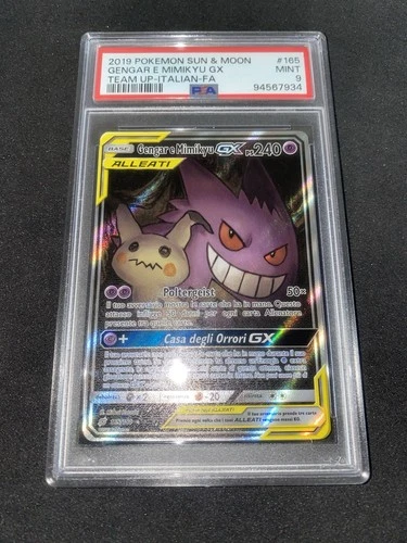 Gengar E Mimikyu GX 165/181 Pokemon Card PSA 9 Holo Italian