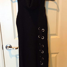 Derek Heart M Black Knit Cowlneck Sleeveless Long Sweater Dress H6