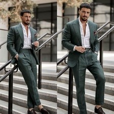 Linen Men Suits Summer Wedding Groom Blazers Pant Formal Man Tuxedos Business